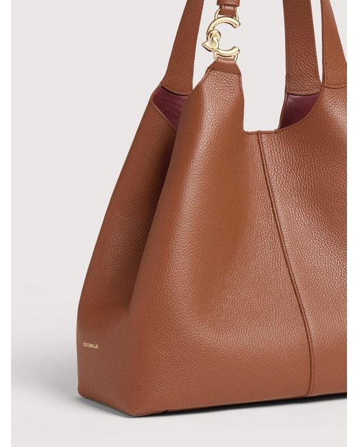 Coccinelle Brown Grained Leather Tote Bag C-Easy Large
