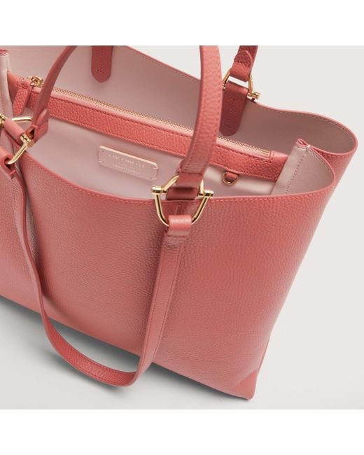Coccinelle Pink Grained Leather Handbag Hop On Medium