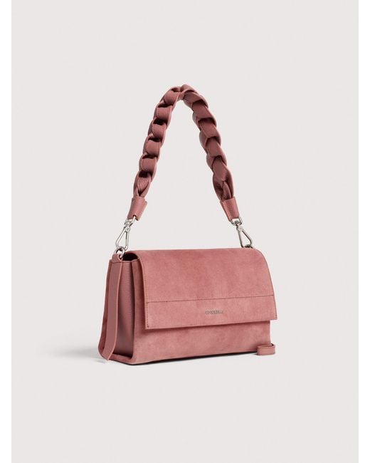 Coccinelle Pink Suede Shoulder Bag Boheme Small