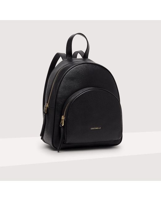 Coccinelle Black Grained Leather Backpack Gleen Medium
