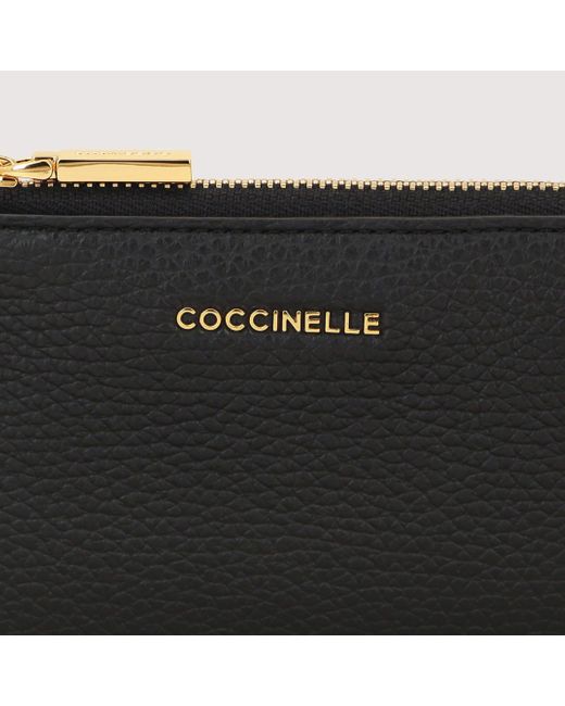 Coccinelle Black Grained Leather Card Holder Metallic Soft