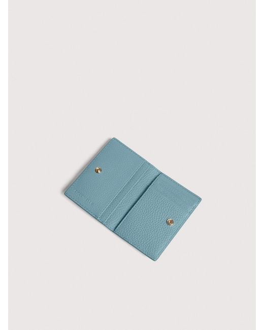 Coccinelle Blue Grained Leather Card Holder Metallic Small