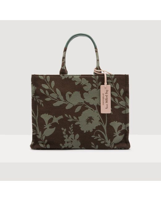 Borsa a Mano in Tessuto flower jacquard Never Without Bag flower jacquard Medium di Coccinelle in Green