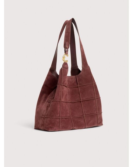 Coccinelle Suede Tote Bag With Embroidered Check Pattern C-Easy Large