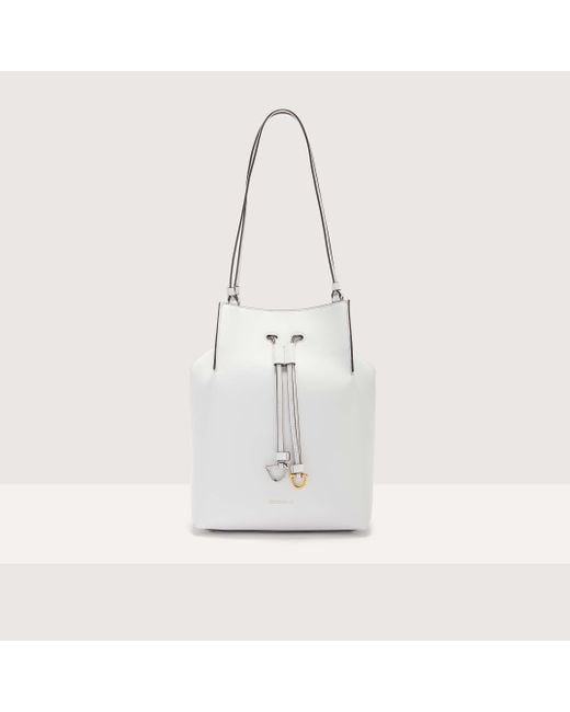 Coccinelle White Cowhide Leather Bucket Bag Roundabout Cowhide Medium