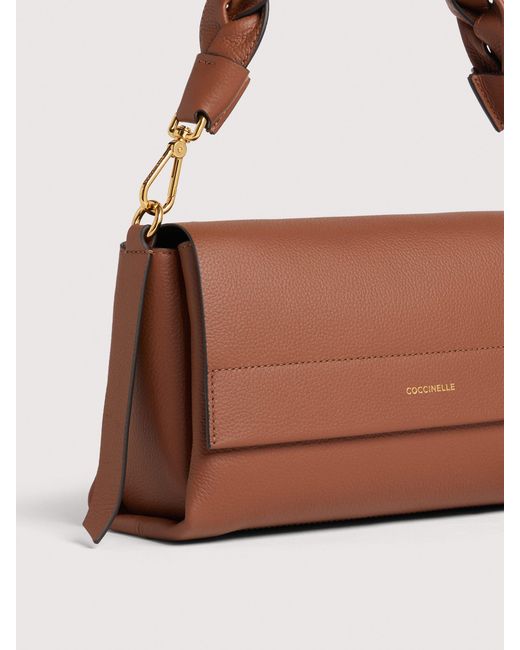 Coccinelle Brown Two-Sided Leather Shoulder Bag Boheme Grana Double Small