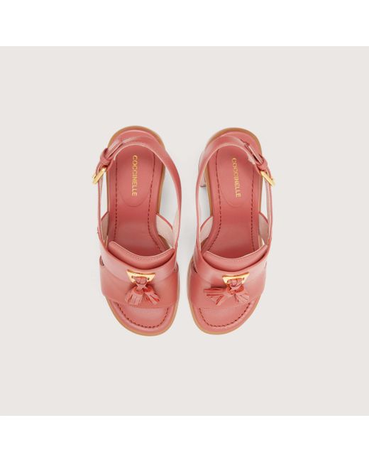 Coccinelle Red Smooth Leather Heeled Sandals Beat Selleria