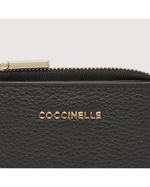 Coccinelle Black Grainy Leather Card Holder Metallic Small