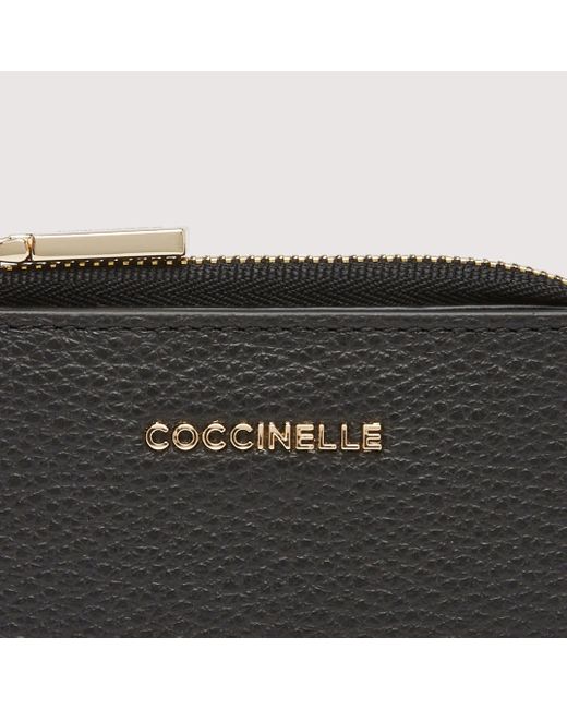 Coccinelle Black Grainy Leather Card Holder Metallic Soft