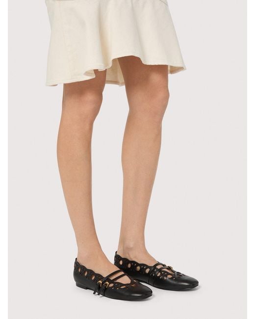 Coccinelle Black Smooth Leather Ballet Flats Risako