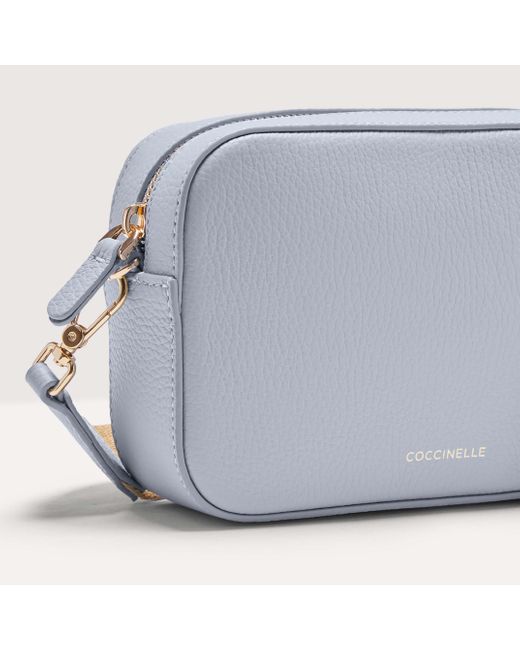 Coccinelle Gray Grained Leather Crossbody Bag Tebe Small