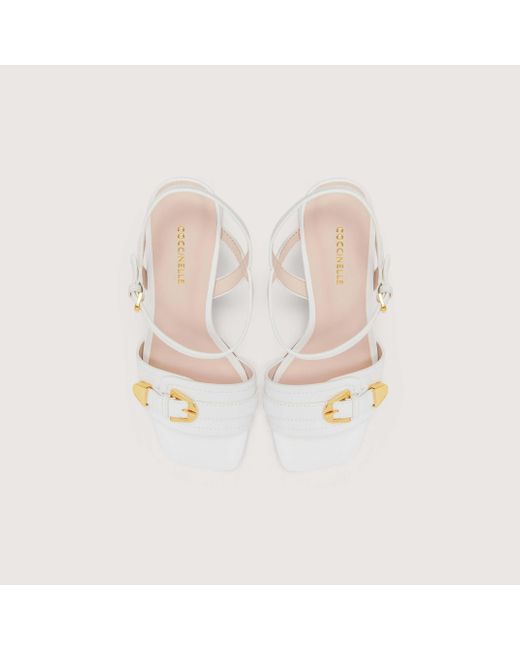 Coccinelle White Smooth Leather Heeled Sandals Magalù Smooth