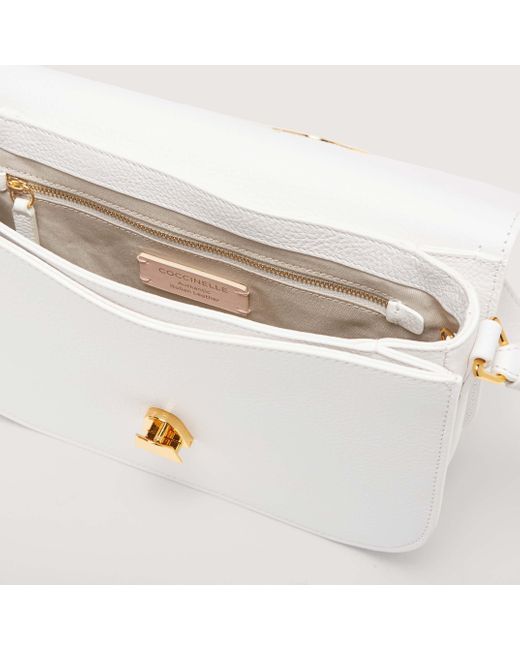 Coccinelle White Grained Leather Crossbody Bag Dew Medium