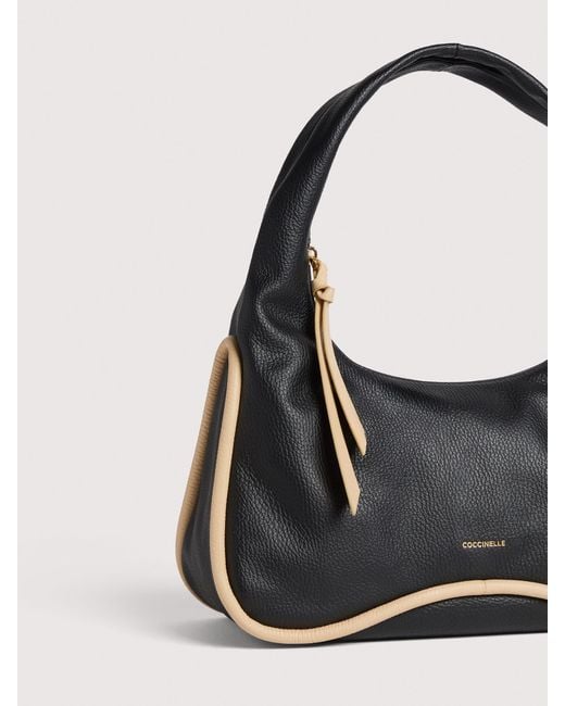 Coccinelle Black Schultertasche Aus Genarbtem Leder Sven Bicolor Large