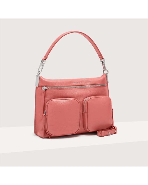 Borsa a mano in Pelle stampa shiny goat Hyle Shiny Goat Medium di Coccinelle in Pink