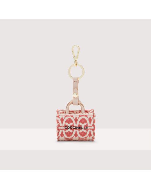 Coccinelle Pink Jacquard Monogram Fabric And Metal Key Ring Micro Never Without Bag Monogram