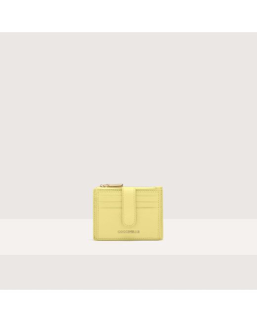 Coccinelle Yellow Grained Leather Card Holder Metallic Soft