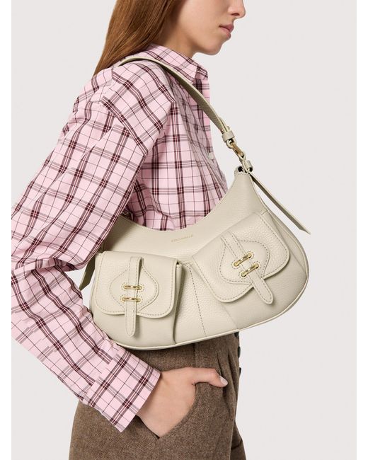 Coccinelle Pink Grained Leather Shoulder Bag Mavery Pocket Small