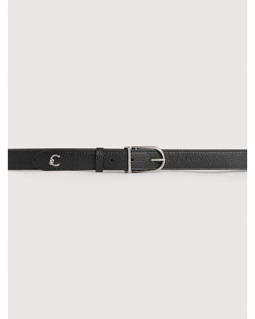 Coccinelle Black Grained Leather Belt Slim Buckle
