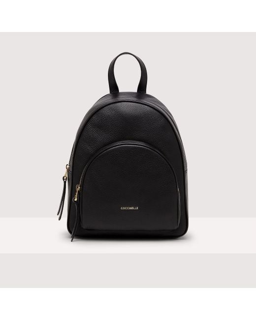 Coccinelle Black Grained Leather Backpack Gleen Medium