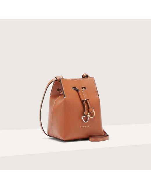 Coccinelle Brown Cowhide Leather Bucket Bag Roundabout Cowhide Small