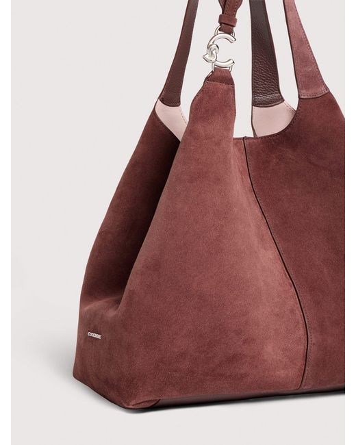 Coccinelle Red Suede And Grained Leather Tote Bag C-Easy Large
