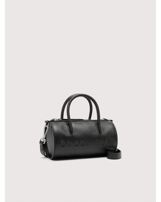 Coccinelle Black Henkeltasche Aus Genarbtem Leder Myrtha Maxi Logo Medium