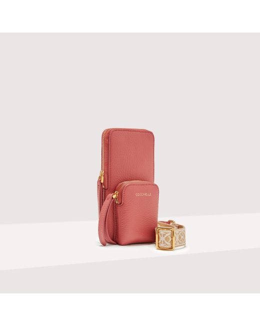 Coccinelle Pink Grained Leather Phone Holder Pixie
