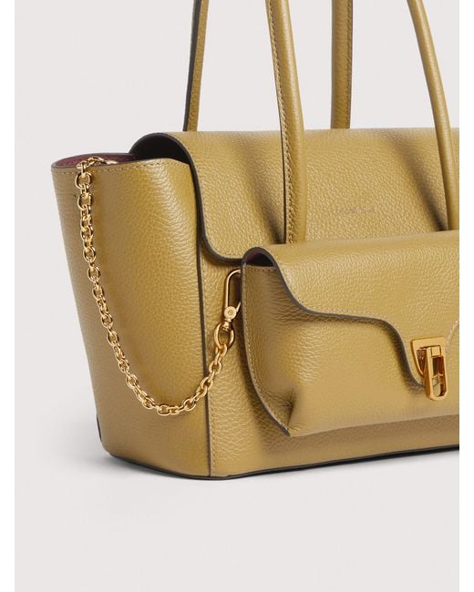 Coccinelle Natural Grained Leather Handbag Double Beat Medium