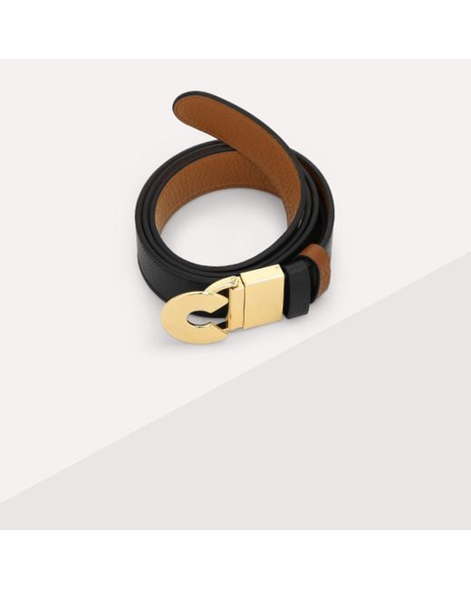 Cintura in Pelle con grana Logo C Reversible di Coccinelle in Brown