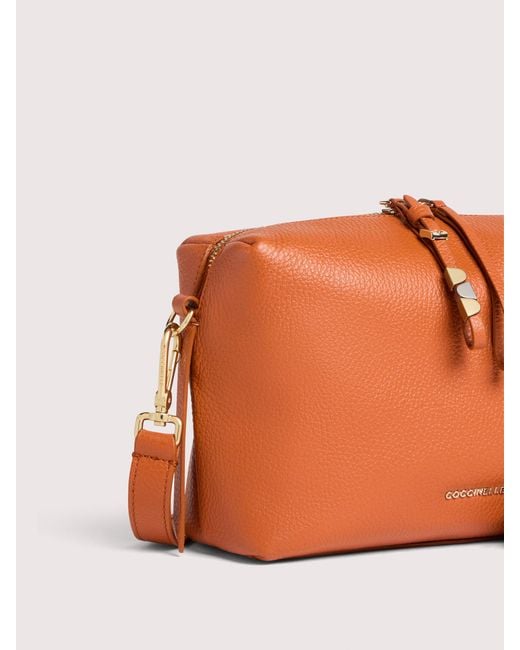 Coccinelle Orange Grained Leather Crossbody Bag Nory Small