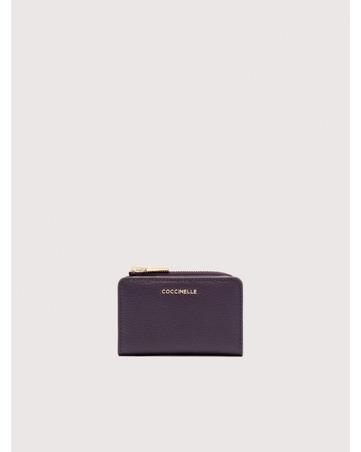 Coccinelle Purple Grainy Leather Card Holder Metallic Soft
