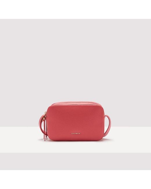 Coccinelle Red Grained Leather Crossbody Bag Gleen Small