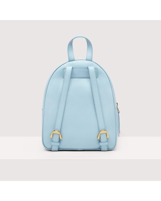 Coccinelle Blue Grained Leather Backpack Gleen Medium