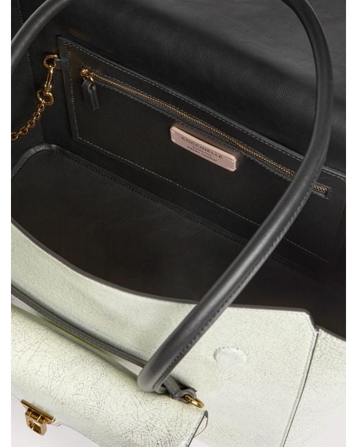 Coccinelle Natural Craquelé-Effect Leather And Smooth Leather Tote Bag Double Beat Craquelè Medium