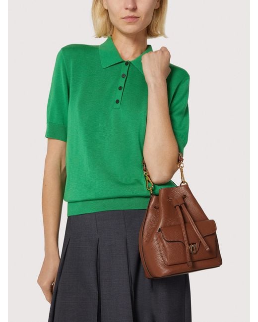 Coccinelle Pink Grained Leather Bucket Bag Beat Generation Small