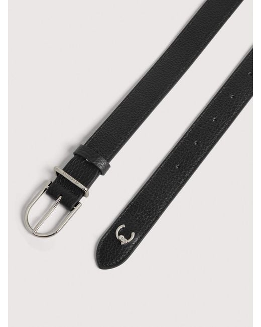 Coccinelle Black Grained Leather Belt Slim Buckle