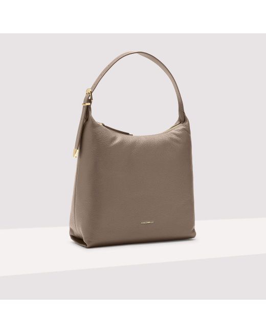 Coccinelle Gray Grained Leather Shoulder Bag Gleen Medium
