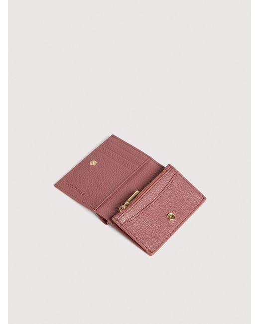 Coccinelle Pink Grained Leather Wallet Metallic Small