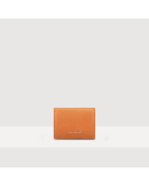 Coccinelle Orange Kleine Geldbörse aus genarbtem Leder Metallic Soft