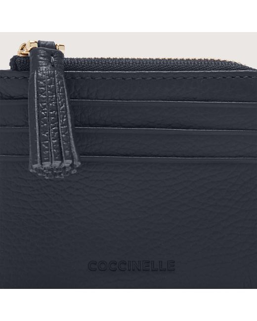 Coccinelle Blue Grainy Leather Card Holder Tassel Small