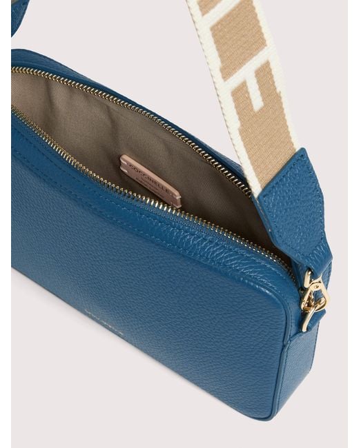 Coccinelle Blue Grained Leather Crossbody Bag Tebe Small