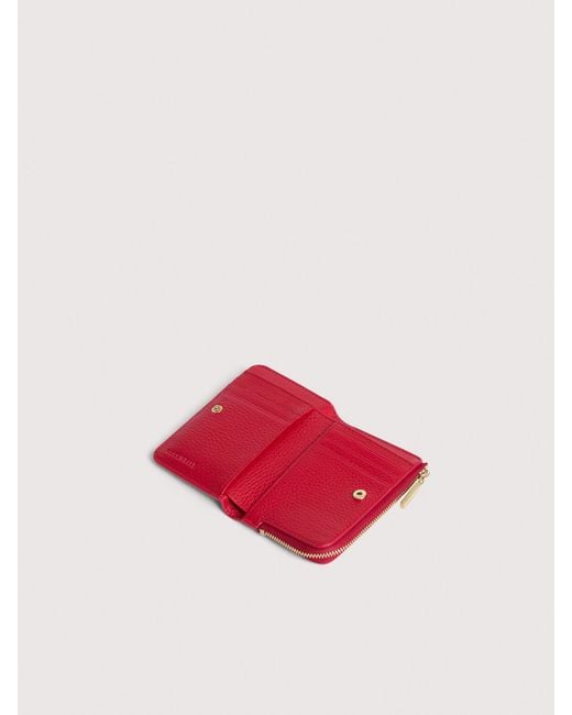 Coccinelle Red Small Grained Leather Wallet Metallic Small
