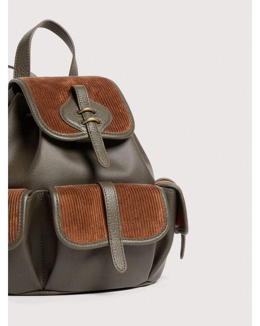 Coccinelle Natural Waxed Fabric, Grained Leather And Corduroy Fabric Backpack Mavery Pocket Medium