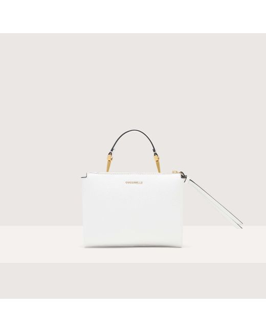 Coccinelle White Grained Leather Handbag Arlettis Signature Small