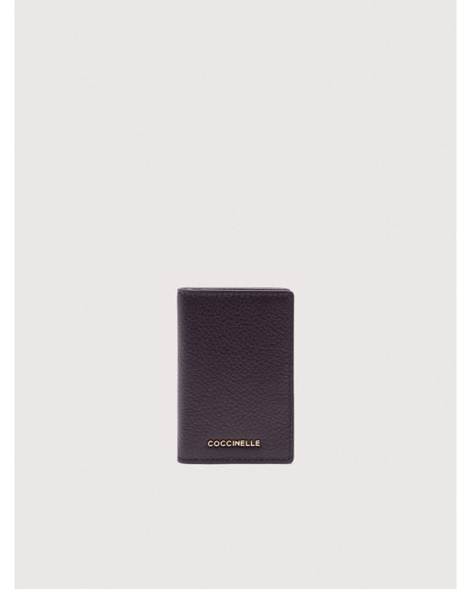 Coccinelle White Grained Leather Card Holder Metallic Small
