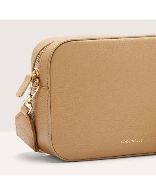 Coccinelle Natural Grained Leather Crossbody Bag Tebe Medium