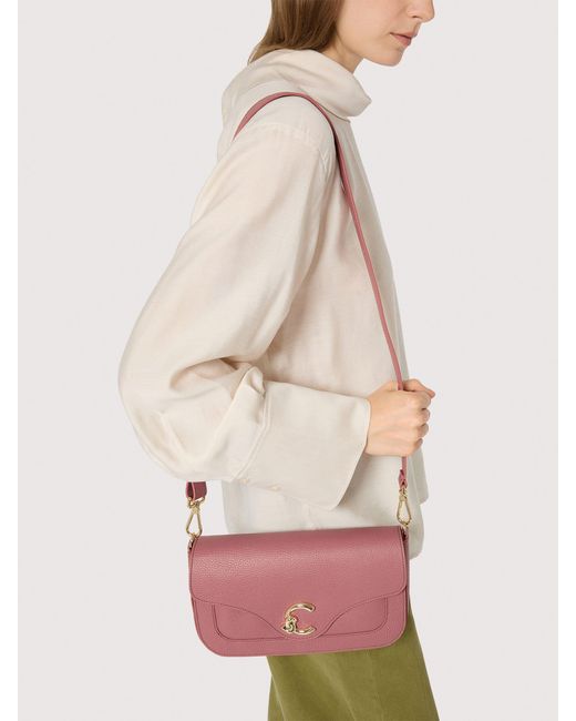 Coccinelle Pink Grained Leather Shoulder Bag C-Me Medium