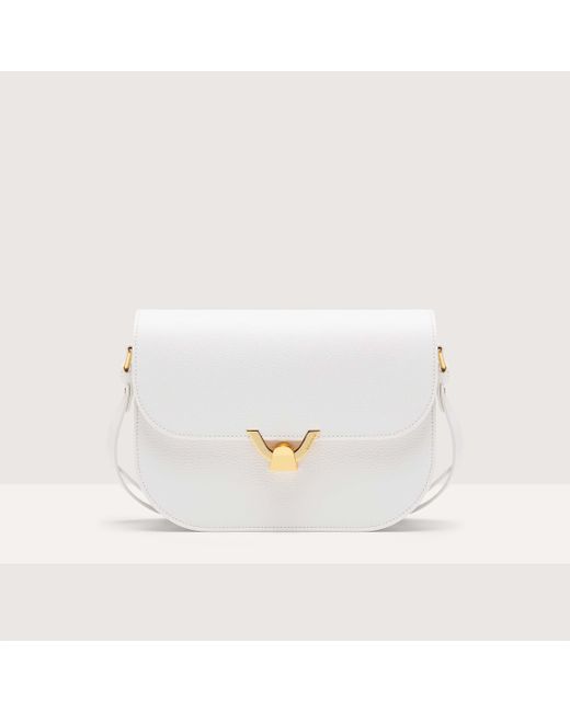 Coccinelle White Grained Leather Crossbody Bag Dew Medium