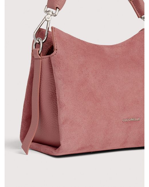 Coccinelle Pink Suede And Grained Leather Handbag Boheme Small
